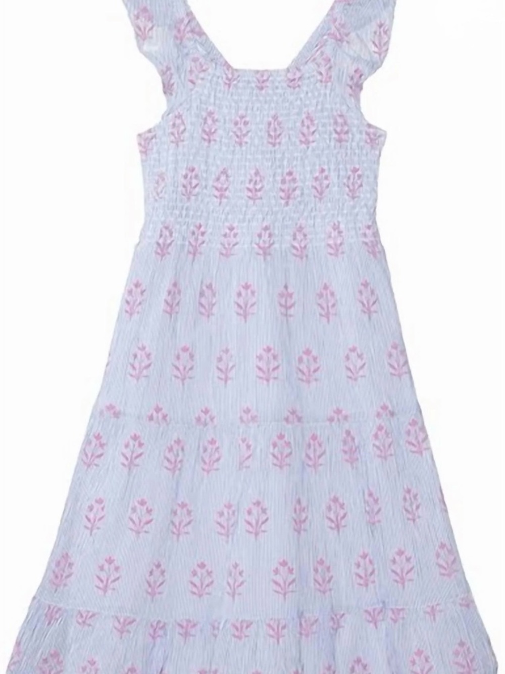Hatley Light Blue Seersucker Dress with Pink Floral Print